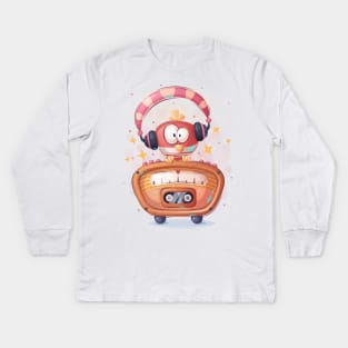 Red bird listen music Kids Long Sleeve T-Shirt